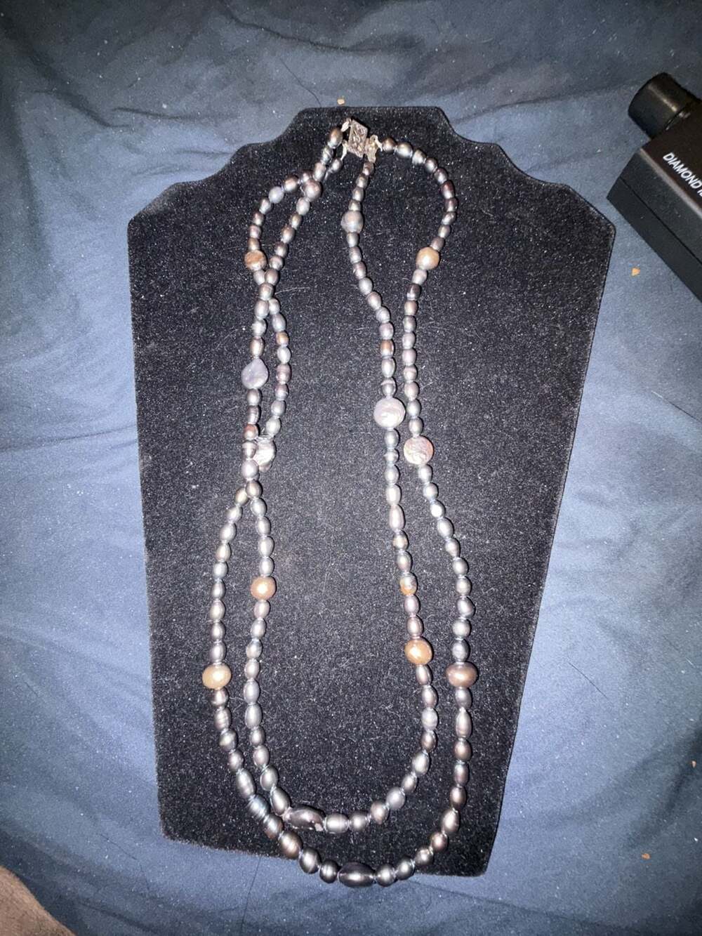 Vintage Genuine Pearl Necklace Ornate Silver Filigree Flower Box Clasp Estate